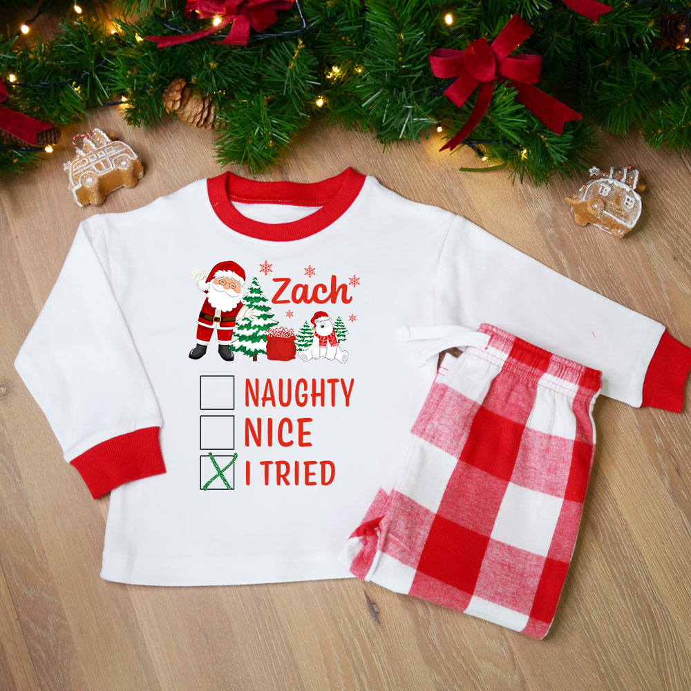 Personalised Kids Christmas Pyjamas-Naughty/Nice