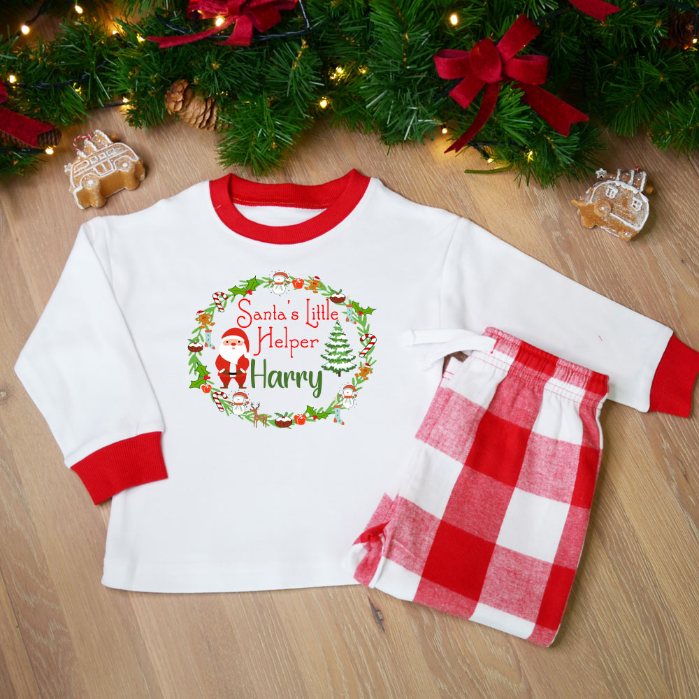 Personalised Kids Christmas Pyjamas-Christmas Wreath