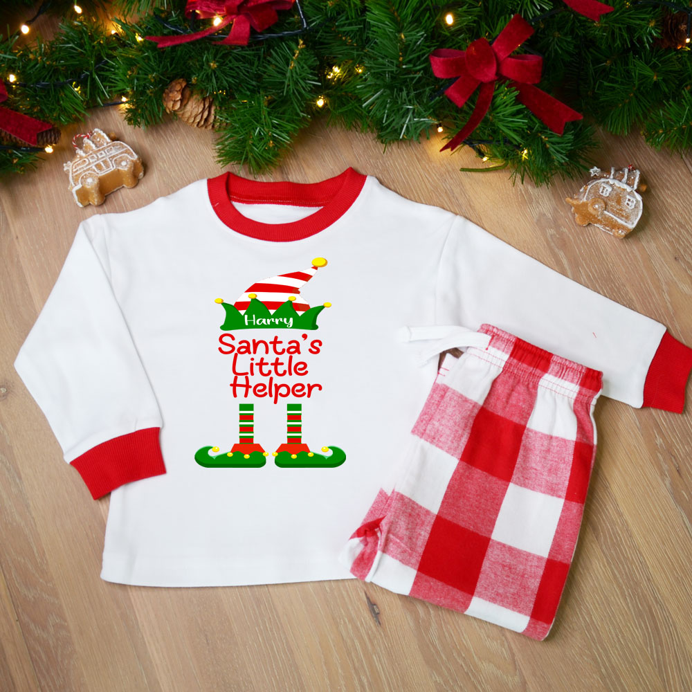 Personalised Kids Christmas Pyjamas-Elf Little Helper