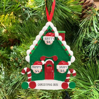 Candy Cane House family 3 Personalised Hanging Christmas Decoration