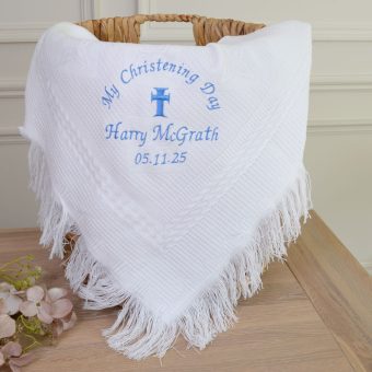 Alternative view of Personalised Luxurious Christening Shawl-Christening Cross