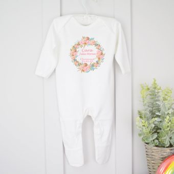 Personalised Christening Baby Grow-Flower Wreath