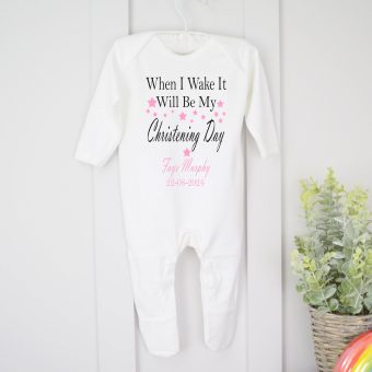 Alternative view of Personalised Christening Baby Grow-When I Wake Stars (Blue Or Pink)