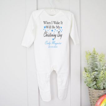 Personalised Christening Baby Grow-When I Wake Stars (Blue Or Pink)